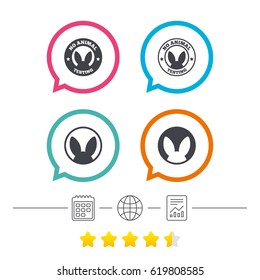 No animals testing icons. Non-human experiments signs symbols. Calendar, internet globe and report linear icons. Star vote ranking. Vector