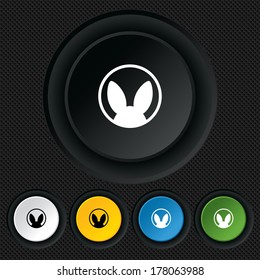 No animals testing sign icon. Not tested symbol. Round colourful buttons on black texture. Vector