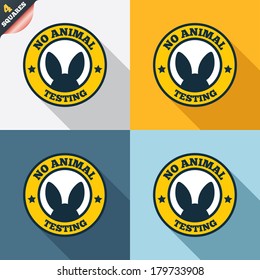 No animals testing sign icon. Not tested symbol. Four squares. Colored Flat design buttons. Vector