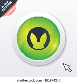 No animals testing sign icon. Not tested symbol. Green shiny button. Modern UI website button with mouse cursor pointer. Vector