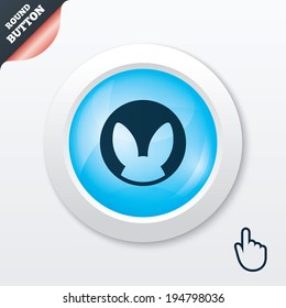 No animals testing sign icon. Not tested symbol. Blue shiny button. Modern UI website button with hand cursor pointer. Vector