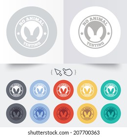No animals testing sign icon. Not tested symbol. Round 12 circle buttons. Shadow. Hand cursor pointer. Vector