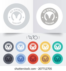 No animals testing sign icon. Not tested symbol. Round 12 circle buttons. Shadow. Hand cursor pointer. Vector