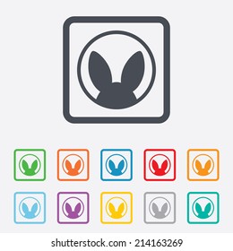 No animals testing sign icon. Not tested symbol. Round squares buttons with frame. Vector