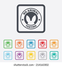 No animals testing sign icon. Not tested symbol. Round squares buttons with frame. Vector