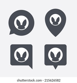 No animals testing sign icon. Not tested symbol. Map pointers information buttons. Speech bubbles with icons. Vector