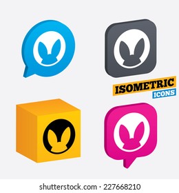 No animals testing sign icon. Not tested symbol. Isometric speech bubbles and cube. Rotated icons with edges. Vector