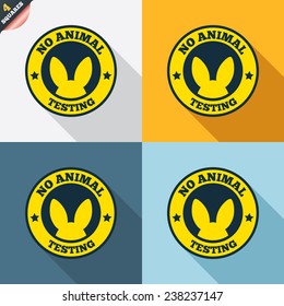 No animals testing sign icon. Not tested symbol. Four squares. Colored Flat design buttons. Vector