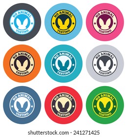 No animals testing sign icon. Not tested symbol. Colored round buttons. Flat design circle icons set. Vector