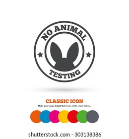 No animals testing sign icon. Not tested symbol. Classic flat icon. Colored circles. Vector