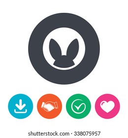 No animals testing sign icon. Not tested symbol. Download arrow, handshake, tick and heart. Flat circle buttons.
