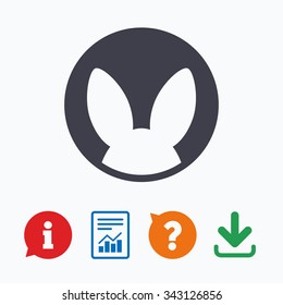No animals testing sign icon. Not tested symbol. Information think bubble, question mark, download and report.