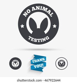 No animals testing sign icon. Not tested symbol. Flat icons. Buttons with icons. Thank you ribbon. Vector