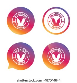 No animals testing sign icon. Not tested symbol. Gradient buttons with flat icon. Speech bubble sign. Vector
