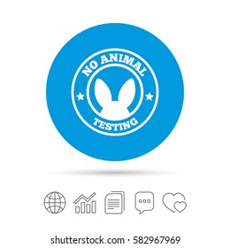 No animals testing sign icon. Not tested symbol. Copy files, chat speech bubble and chart web icons. Vector