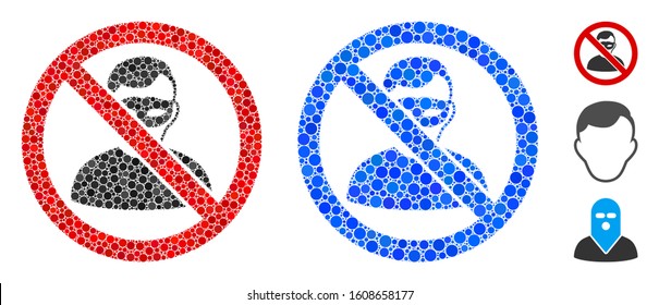 No anonymous mosaic of filled circles in various sizes and color tints, based on no anonymous icon. Vector random circles are composed into blue mosaic.