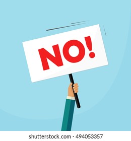 No answer choice vector illustration, man hand holding placard with no sign, person say no vote