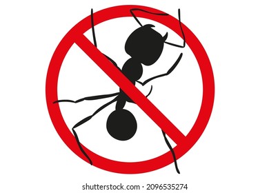 No ant sign. Insect silhouettes in warning sign isolated on white background. Caution and stop vector illustration.