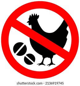 No antibiotics in chicken farming vector sign, antibiotic free icon on white background