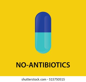 no antibiotics concept illustration with capsule and yellow background vector graphic