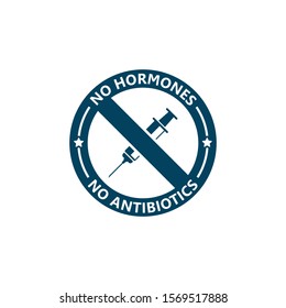 No antibiotics food label stamp, hormones free farm grown chicken and beef or pork meat vector logo.
Natural healthy antibiotics free products certificate seal