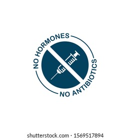No antibiotics food label stamp, hormones free farm grown chicken and beef or pork meat vector logo.
Natural healthy antibiotics free products certificate seal