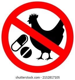 No antibiotics vector sign, organic chicken farming symbol on white background