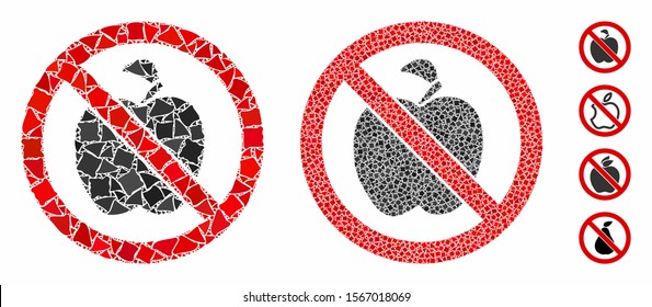No apple fruit mosaic of humpy elements in different sizes and shades, based on no apple fruit icon. Vector irregular elements are composed into mosaic.