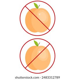 No apricot sign. Red prohibition circle. Fruit icon. Vector illustration.