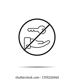 No arm, house, key icon. Simple thin line, outline vector of real estate ban, prohibition, embargo, interdict, forbiddance icons for ui and ux, website or mobile application