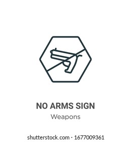 No arms sign outline vector icon. Thin line black no arms sign icon, flat vector simple element illustration from editable weapons concept isolated stroke on white background