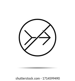 No Arrow right icon. Simple thin line, outline vector of arrow ban, prohibition, embargo, interdict, forbiddance icons for ui and ux, website or mobile application