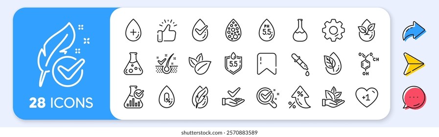 No artificial colors, Anti-dandruff flakes free line icons. Interest rate, AI generate, Inflation icons. Dermatologically tested, Alcohol free and Paraben chemical formula icons. Vector