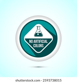 No artificial colors icon design illustration, Artificial color free symbol, Natural product, Teal color shadow button design