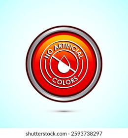 No artificial colors icon design illustration, Artificial color free symbol, Natural product, Orange color round button design