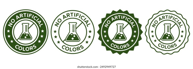 No hay iconos de colores artificiales. Sin colores artificiales añadidos, logotipo, insignia, ícono, etiqueta, emblema, sello, símbolo, verde, dorado, Vector plano, ilustración aislada. 