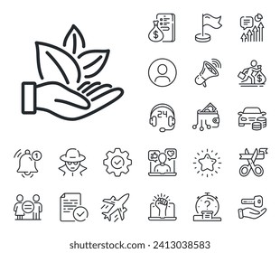 No artificial colors sign. Salaryman, gender equality and alert bell outline icons. Organic product line icon. Natural flavors symbol. Organic product line sign. Vector