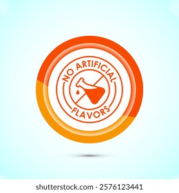 No artificial flavor icon design illustration, Artificial flavor free symbol, Natural product, Orange color button design