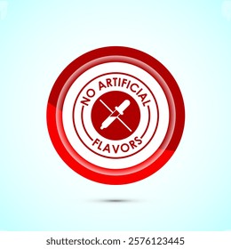 No artificial flavor icon design illustration, Artificial flavor free symbol, Natural product, Red color button design