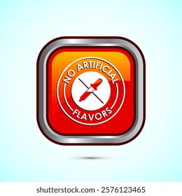 No artificial flavor icon design illustration, Artificial flavor free symbol, Natural product, Orange color square button design