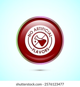 No artificial flavor icon design illustration, Artificial flavor free symbol, Natural product, Red color round button design