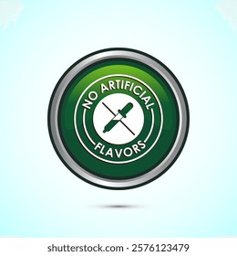 No artificial flavor icon design illustration, Artificial flavor free symbol, Natural product, Green color round button design