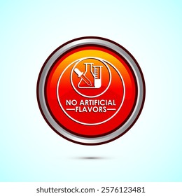 No artificial flavor icon design illustration, Artificial flavor free symbol, Natural product, Orange color round button design