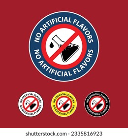 No Artificial Flavors, icon, badge, symbol, sign, logo, sticker, flat vector, isolated illustration. No artificial flavours, lab flask symbol.