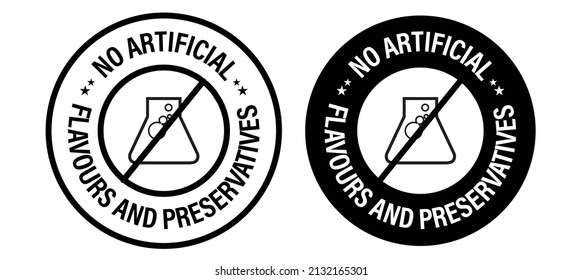 'no artificial flavors and preservatives' vector icon set. black in color