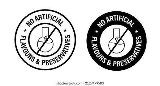 no artificial flavours and preservatives vector icon set. black in color