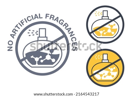 No Artificial Fragrances - striketrough harmful synthetic container. Flat isolated stamp