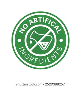 Diseño de la insignia de los ingredientes artificiales en color verde, Ilustración vectorial