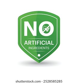 Sem ingredientes artificiais design escudo emblema em cor verde, ilustração vetorial