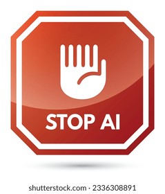 Nein zu künstlicher Intelligenz. Sechs Finger Hand. Stoppschild, Symbol, Logo